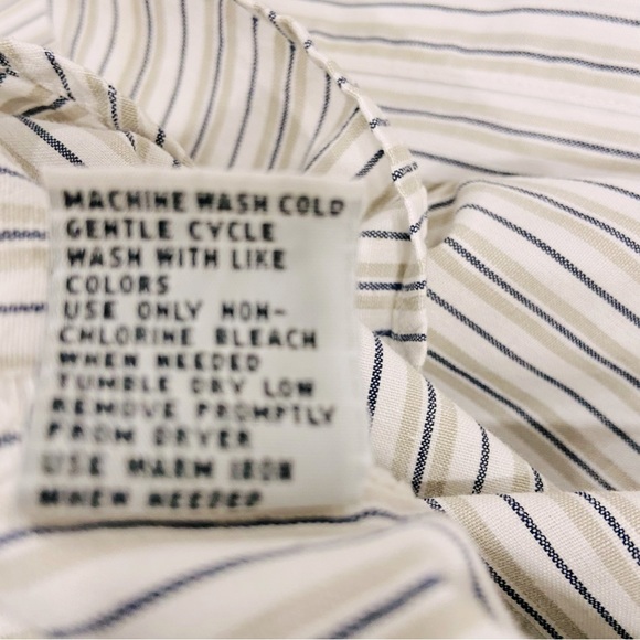 BB Classics Button-Down Blue Tan Stripe Short Sleeve Cotton Shirt Size Large - Picture 6 of 6